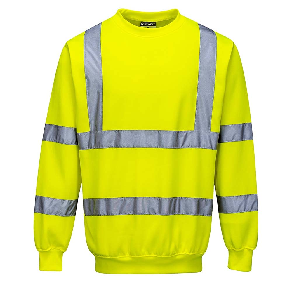 Portwest B303 Men's Comfort Hi-Vis Long Sleeve Sweatshirt - Lightweight Reflective Class 3 Safety Security High Viz Workwear, Yellow, XXL