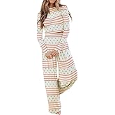 Ezbelle womenss Fall Fashion Lounge Sets Pajama Two Piece Cropped Pullover Jammies Outfits Casual Loungewear