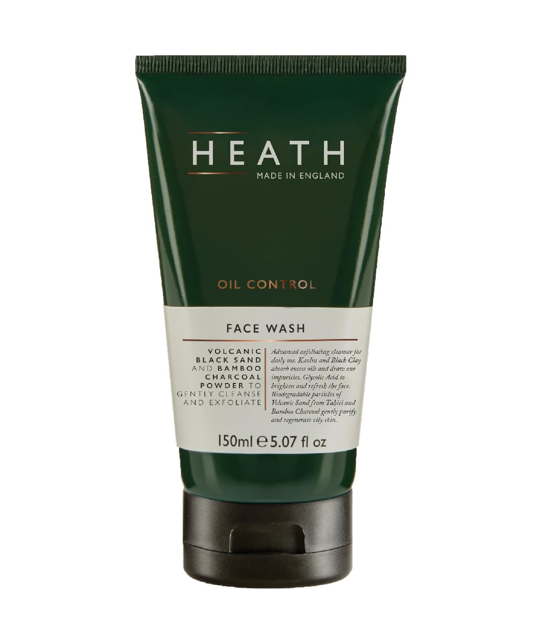 Heath Men’s Face Wash 150ml, Oil Control, Daily Exfoliating Cleanser, Detoxify, Refresh and Protect Your Skin, Volcanic Black Sand and Bamboo Charcoal, Gift For Him, Travel Size, Vegan Friendly
