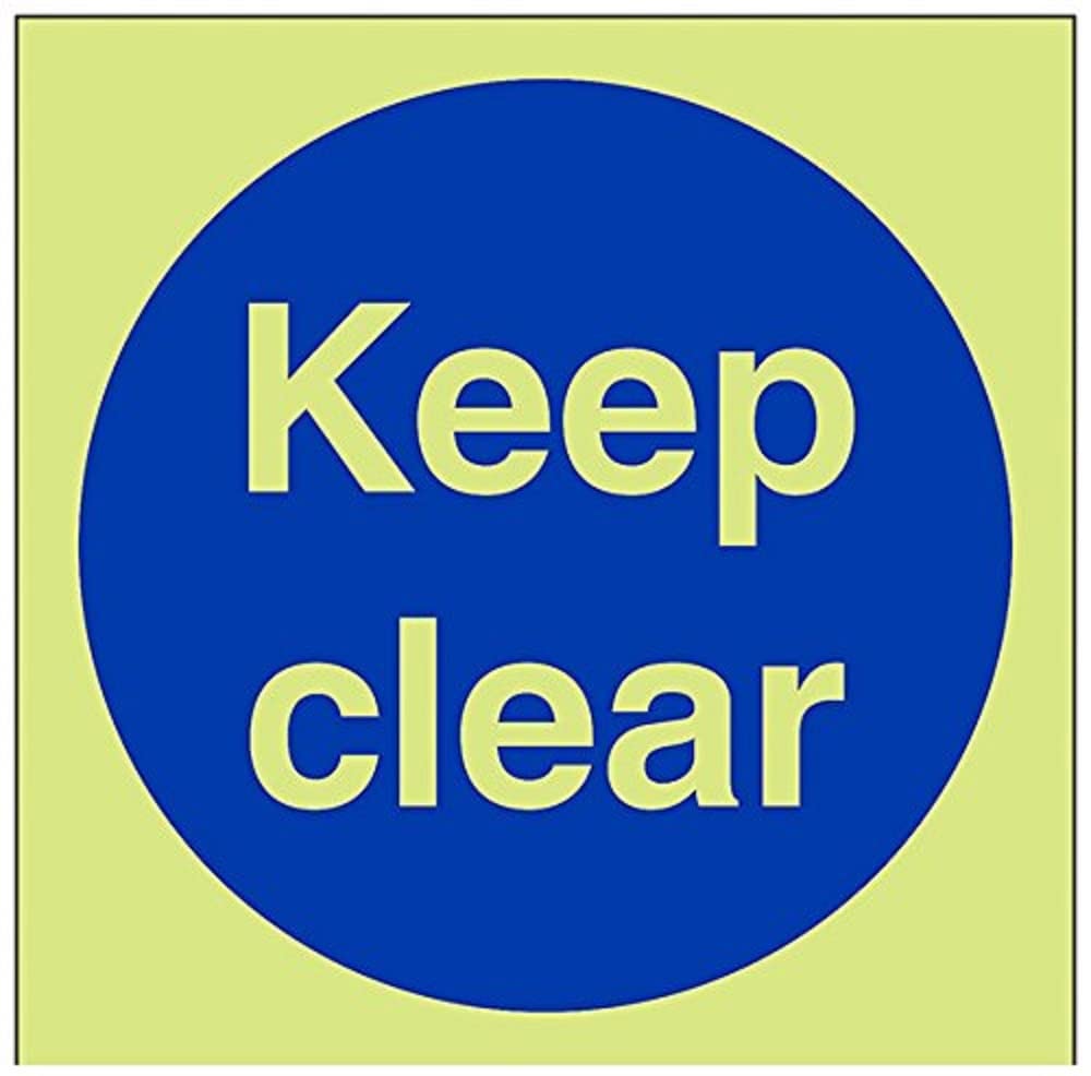 V Safety Glow In The Dark Keep Clear Fire Door Sign - 100mm x 100mm - Rigid Plastic