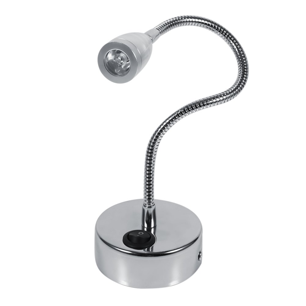 LED Wall Lamps, Modern Silver Flexible Gooseneck Reading Light, 3W 85-265V, for Bedroom, Living Room, Study Room, Dormitory, Office, and Home Decor