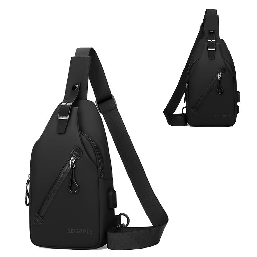 DZOZO Sling Bag Chest Bag Mens Outdoor Waterproof Casual Bag Lightweight Sling Bag with USB Charging Port Crossbody Shoulder Bag Travel Hiking Daypack Shoulder Pack Bag for Outdoor Cycling Travel