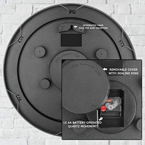 BEW Large Waterproof Outdoor Clock, 18 Inch Patio Clock with Thermometer & Hygrometer Combo