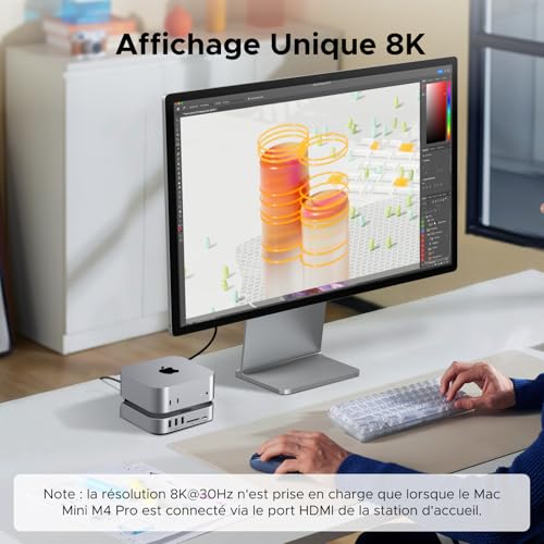 UGREEN USB4.0 Docking Station et Support pour Mac Mini M4 et M4 Pro avec Boîtier M.2 NVME SSD 40Gbps Station d'accueil USB C HDMI 8K 30Hz 4K 144Hz 5 USB 3.2 4A1C 10Gbps Lecteur SD TF 4.0 3.5mm