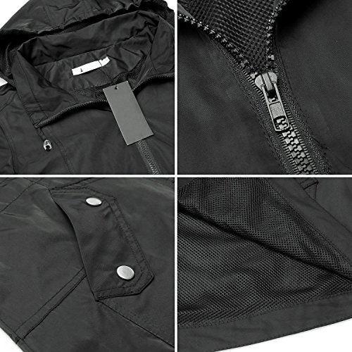 Elever Women's Detachable Hooded Drawstring Anorak Military Utility Jacket Grey L - Thumbnail 4