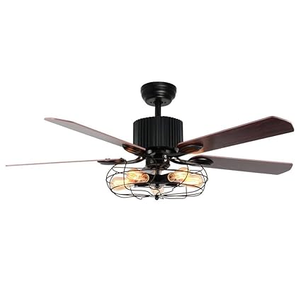 52 Inch Industrial Cage Ceiling Fan 5 Light Vintage Fans