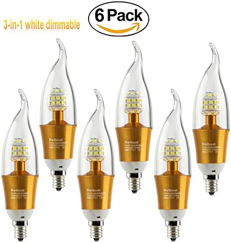 NetBoat LED Candelabra Bulb 5W,Daylight White,Soft White,Warm White Dimmable 300LM,3 illuminating Colors E12 Base LED Chandelier Light Bulbs for Kitchen, Bedroom, Living room,UL Listed,6 Pack