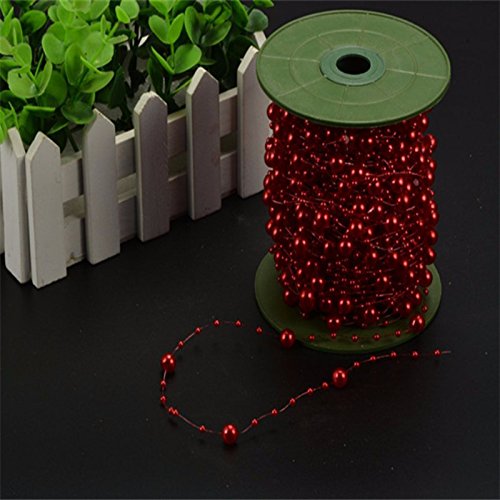 Krismile 200 Feet Roll Fishing Line Artificial Pearls Beads Chain Garland Flowers Wedding Party Decoration Products Supply (Red)