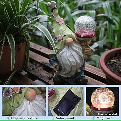Garden Gnomes Statues Outdoor Decor with Solar Lights, Animal Outside Garden Decorations for Yard, Funny Gnome Gifts (Green)