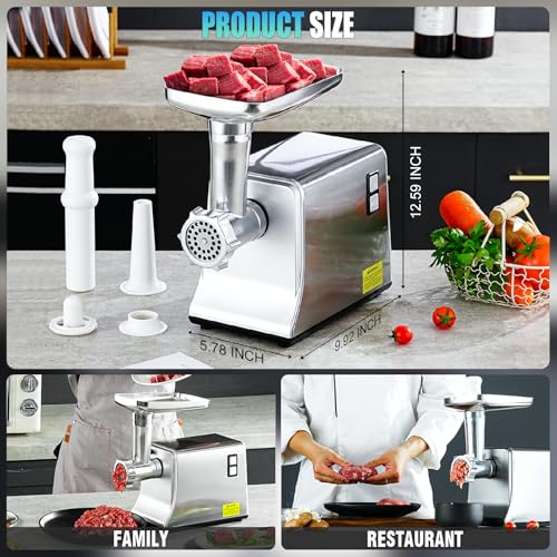 5.0 Upgrade Electric Meat Grinder【 3500W Super Motor】【SUS304 Blade & Plate】 3-Second Fast Meat Grinding, Perfect for Meat Grinders for Home Use (Silver)