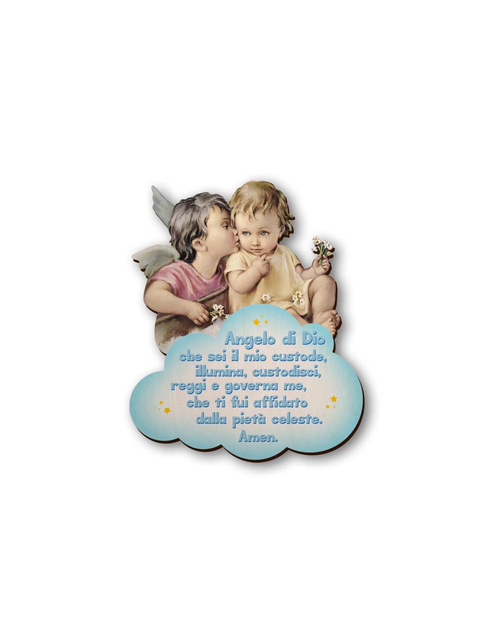 BONELLA BROTHERS Bonella Brothers | Wooden picture of the Kissing Angel for Children with prayer Angel of God 11x14 cm | Made in Italy