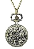 Souarts Antique Bronze Color Round Hollow Flower Pocket Watch
