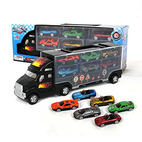 Transport Car Carrier Truck With 6 die cast cars for Kids