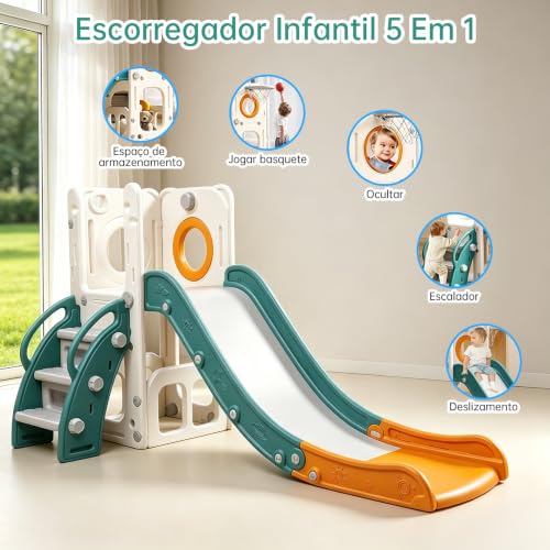 SEXYBIRDS Tobogán para niños pequeños, con Espacio de Almacenamiento y Pasos Antideslizante, Tobogán para Interiores y Exteriores con aro de Baloncesto y telescopio para Parque Trasero Jardín