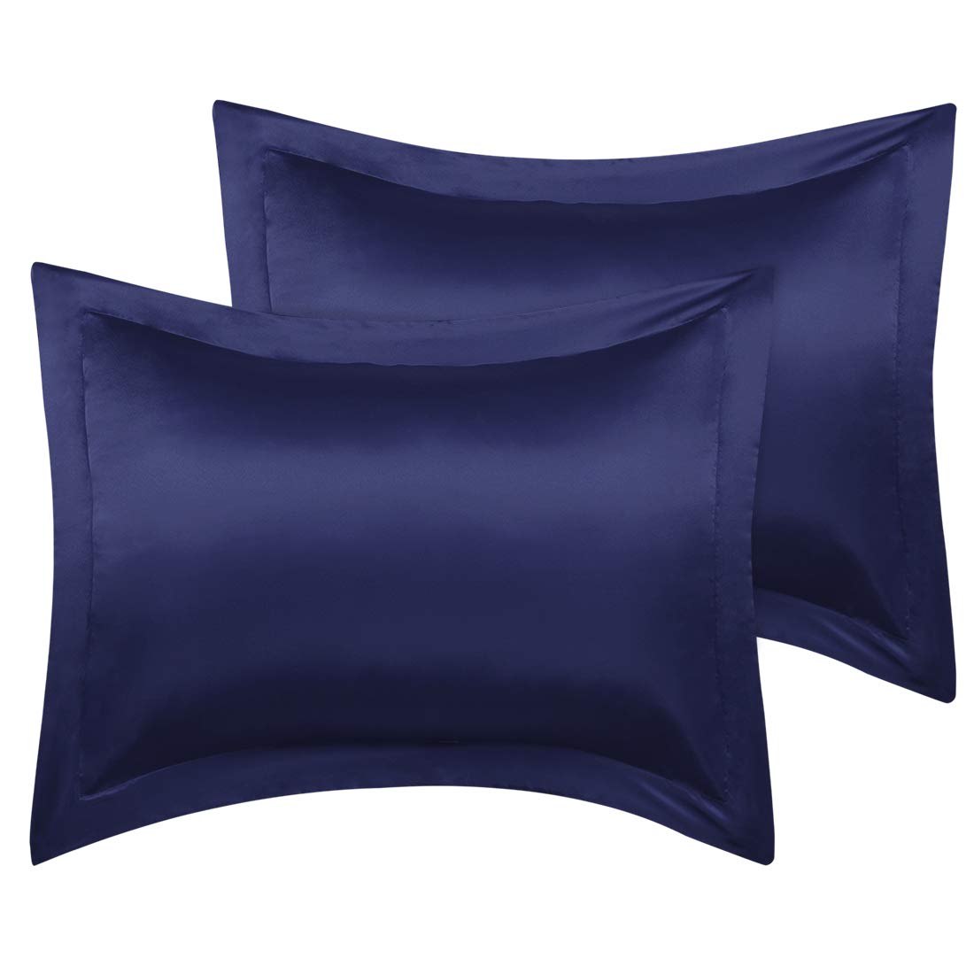 sourcing map Luxury Satin Oxford Pillowcases, Pair of 2 Navy Pillow Shams 20 x 36 Inch with Envelope Closure, King Size Pillow Cases Covers