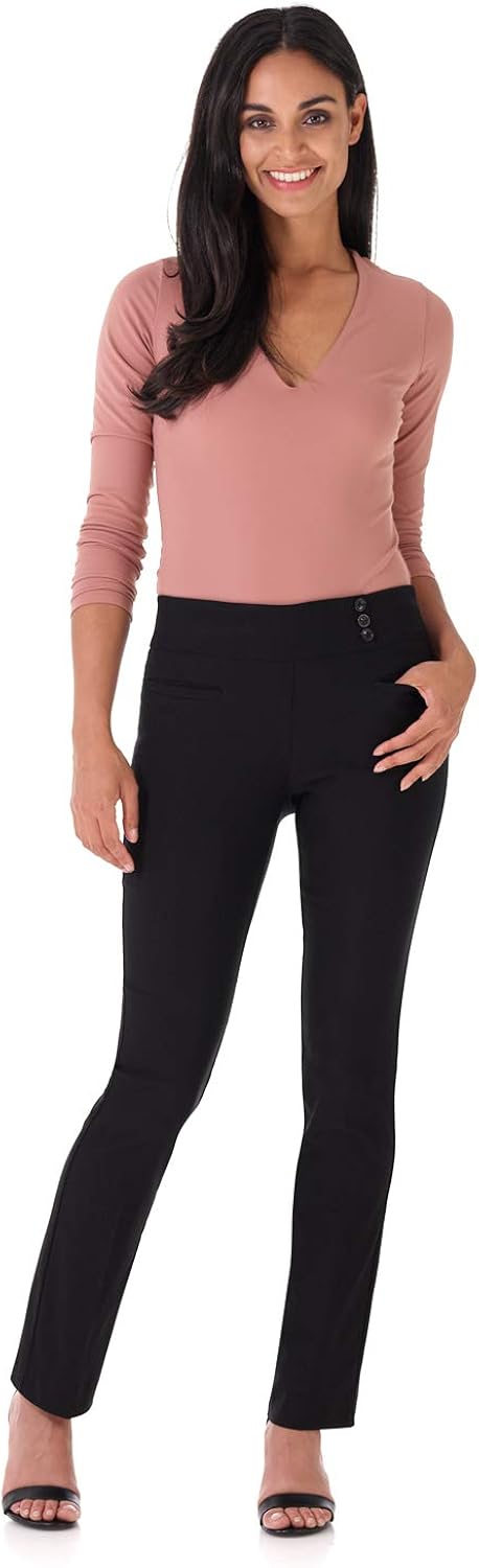 Rekucci Women's Ease Into Comfort Everyday Chic Straight Pant w/Tummy Control: Clothing
