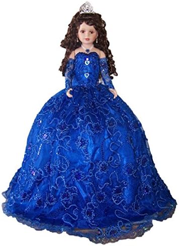 28 Inches Quinceanera Sweet 15 Porcelain Dolls Umbrella Base - Royal Blue Dress (QDoll28 Z)