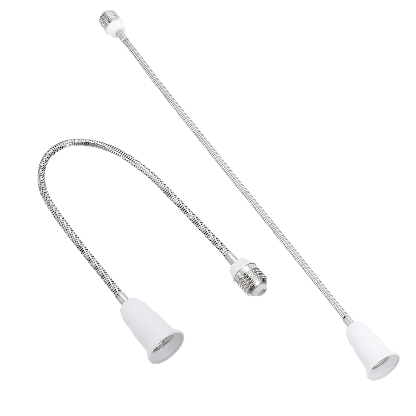 PATIKIL 23.6 Inch E26/E27 Light Socket Extender, 2 Pcs Flexible Bulb Socket Extension Adjustable Bulb Extender Adapter for Medium Screw Base Home Lamps, White