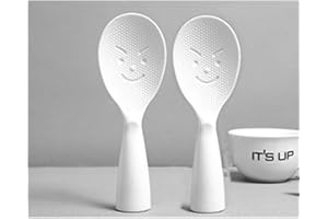 MIZORLIE Rice Paddle Tool,Non-Stick Rice Spoon,Standing Rice Spatula with Smile Face(2 Pcak/white)