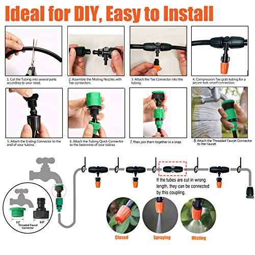 2019 Upgrade Outdoor Misting Cooling System Kit, Drip Irrigation Watering Kits, Great for Summer Mister Cooling and Plants Watering, 49FT Misting Line + 20PCS Adjustable Misting Nozzles+Quick Adapter - Thumbnail 3
