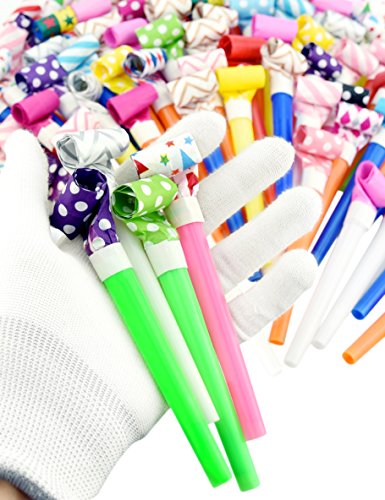 FiveSeasonStuff 100 Count Extra Long 5.1'' Blowouts| Party Blowers| Noisemakers| Whistles for New Year Party, Birthday, Assorted Colors