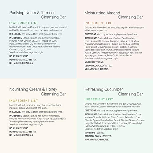 Himalaya Cleansing Bar Soaps Variety Pack, Neem & Turmeric, Almond, Cream & Honey and Cucumber, 4.41Oz/125g (12 Pack)