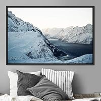Framed Canvas Wall Art Winter Lake Aerial Dramatic Lake Landscape Multicolor Photography Realism - 16x24 inches
