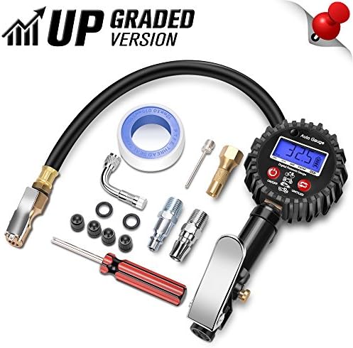 Digital Tire Inflator with Pressure Gauge, 250 PSI Tire Pressure Gauge with Compressor Accessories, Valve Extender, Tire Pressure Monitor for Car, Truck, SUV, Motorcycle, Bike, RV