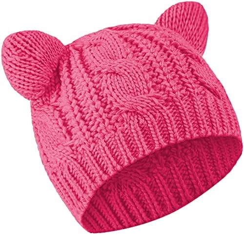 v28 Women Men Girls Boys Teens Cute Cat Ear Knit Cable Rib Hat Cap