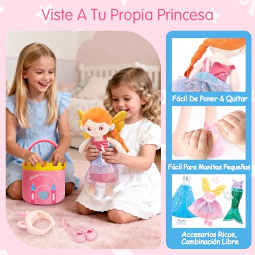 hahaland Unicornios Peluche Juguetes Niñas 3 años - Muñeca para Vestir con 3 Set de Ropa y Bolsa - Regalos Originales para Niñas 3 4 5 6 años