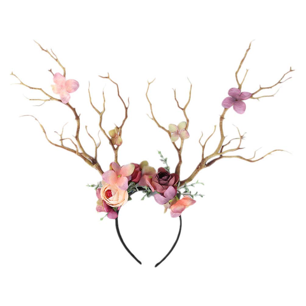 FRCOLOR Reindeer Costume Antlers Hair Hoop Antler Headband Hair Band,Large Reindeer Hoop Deer Headbands Christmas Headdress for Women,Girls(Coffee) Costume Horns Christmas Headwear