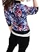 Allegra K Women's Stand Collar Zip Up Floral Print Bomber Jacket Large Blue