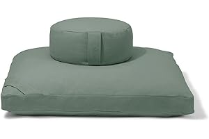 R E N O O Meditation Cushion Set by renoo - Durable Comfortable Organic Cotton, Linen, Hemp - Modern Zafu Zabuton - Buckwheat Kapok Filled Floor Pillow Yoga Bolster in 15 Colors Washable Cover