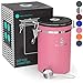 Coffee Gator Coffee Canister, Airtight Stainless Steel Kitchen Food Storage Container with Date Tracker, Scoop for Sugar, Grounds Coffee, Beans,Tea, Sugar, Cereal, Flour, Cookies Jars (Pink, 22oz)