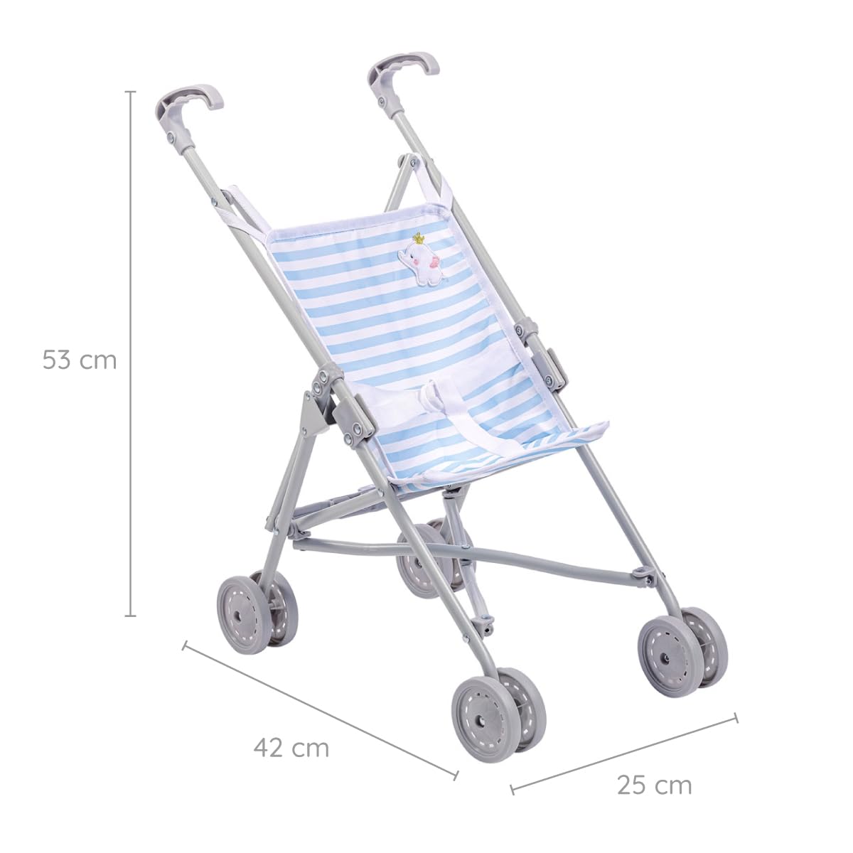 JC Toys Boutique | Folding Umbrella Doll Stroller for Children 2 Years Plus, Blue Stripes and Soft Embroidery | Sturdy Metal Frame | Pretend Play with Dolls up to 18” Long | Seat Belt