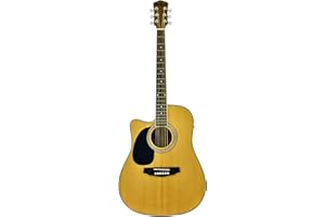 J&D GUITARS CNZ Audio Acoustic Electric Guitar - Left Handed - Natural Matte Finish, Solid Spruce Top, Mahogany Back & Sides, On-Board Pre-Amp
