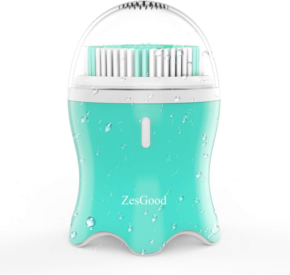 Electric Sonic Vibrating Facial Brush, ZesGood 3 in 1 Mini Facial Cleansing Brush with 2 Brush Heads/3 Type Vibrations for Gentle Cleansing & Deep Scrubbing/Exfoliating, Waterproof/Rechargeable