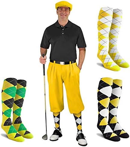 メンズゴルフknicker衣装 イエローゴルフknickers ゴルフキャップ 3アーガイルソックス