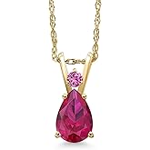 Gem Stone King 14K Yellow Gold Red Created Ruby and Pink Created Sapphire Pendant Necklace for Women | 1.02 Cttw | Gemstone July Birthstone | Pear Shape 7X5MM | With 18 Inch Chain