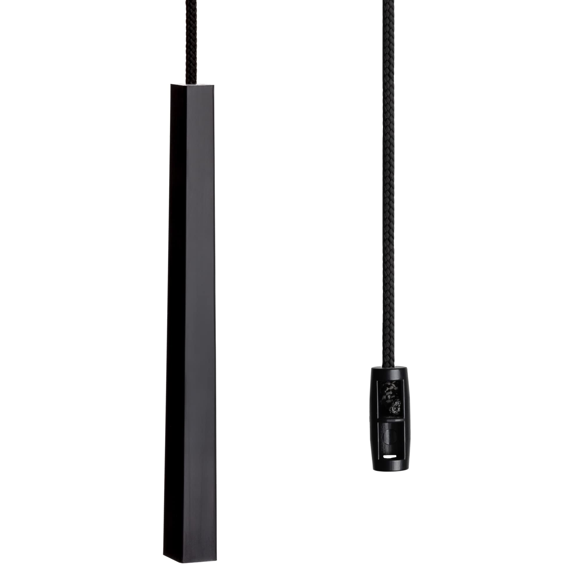 Black Light Pull Cord, String and Handle. Slimline, Subtle Cube Minimalist Design. Choice of Cord Colour. (Jet Black Cord)