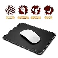 Insten Premium Leather Mouse Pad with Waterproof Coating, Non Slip & Elegant Stitched Edges, Black