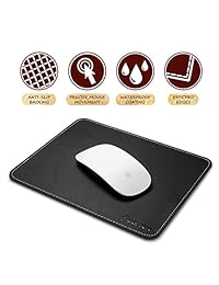 Insten Premium - Alfombrilla de piel para ratón con revestimiento impermeable, antideslizante y elegantes bordes cosidos, color negro