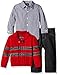 Nautica Baby Three Piece Set with Woven, Striped Shawl Sweater, Denim Jean, Red Rouge, 12 Months
