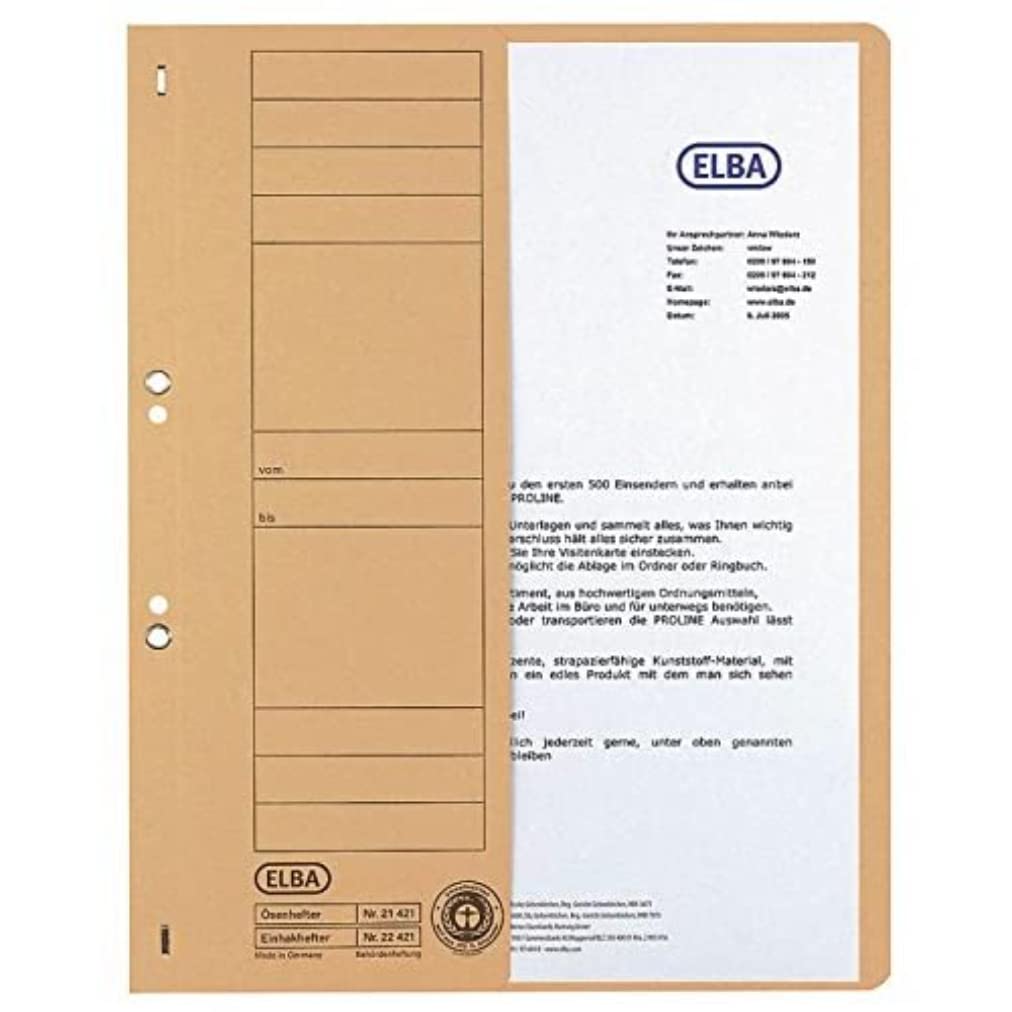 Elba 21451CH Hole-Punched Folders with Commercial Filing / 250 GSM Manila Cardboard for 200 DIN A4 Sheets/Half Front Cover/Pack of 50 Folders/Chamois