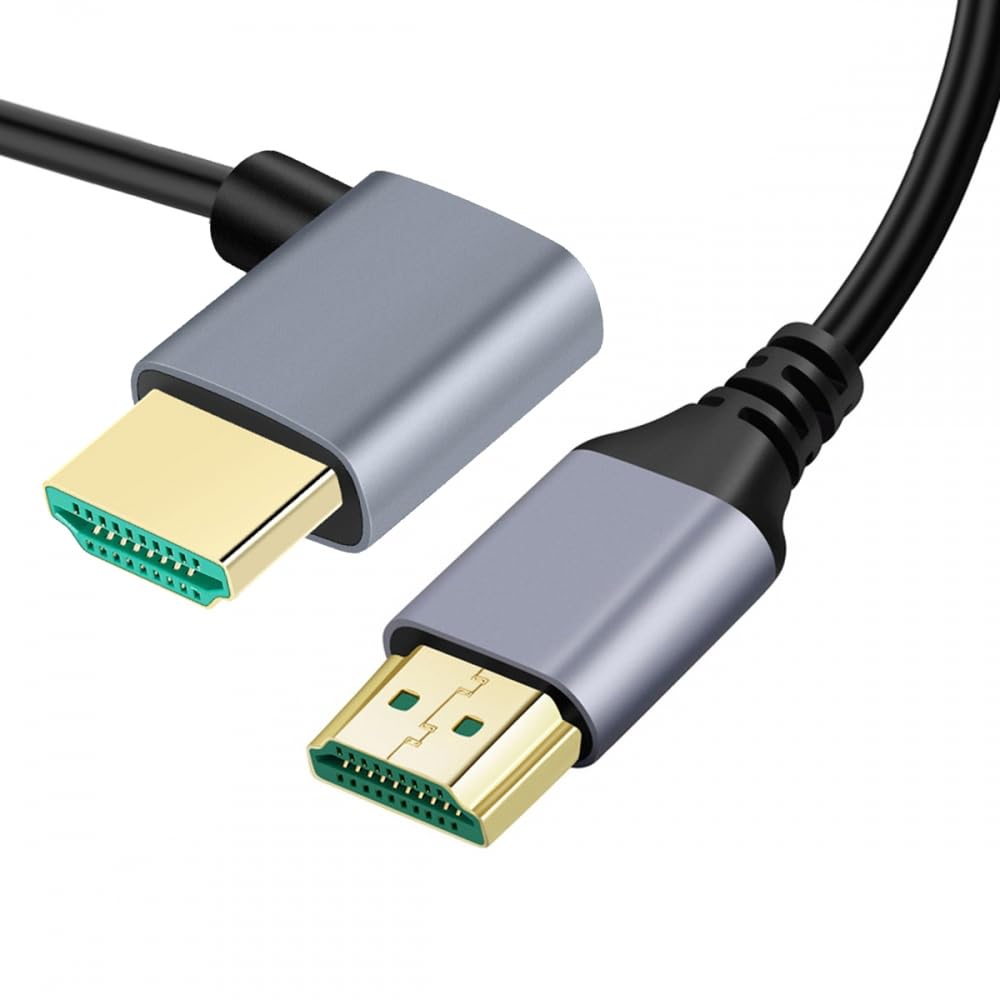 CY Cable HDMI 2.1 Ultra Thin HDTV Cable 8K 4K Hyper Super Flexible Slim Cord Right Angled 90 Degree Type-A Male to Male for Computer HDTV 50cm