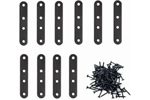 YAMHOHO Stainless Steel Right Angle Bracket Black Flat Metal Bracket with Screws for Timber Bed Frame Furniture Shelves (Black, 16x76mm, 10 pcs)