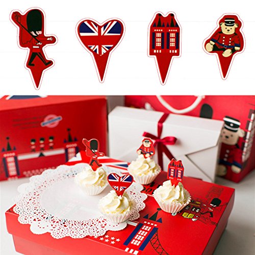 Cupcake Toppers Uk. UK London Theme Favor Tags Cupcake Bun Cake Topper Party Decoration, Pack of 95.