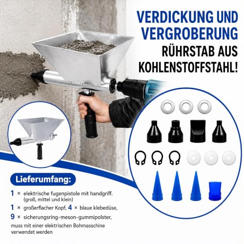 Electric Mortar Sealer Gun with 8 Removable Nozzles, Portable Electric Mortar Gun Funnel Shape for Mortar Seals Sealing Tools