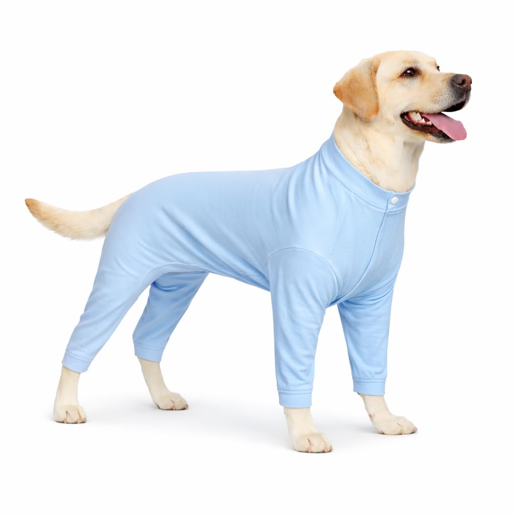 Lovelong Four Feet Dog Pajamas, Pure Cotton Jumpsuits 4 Legs Onesies T-Shirt Stylish PJS Puppy Costume - Lightblue 4XL for Large, Medium, Small Dogs