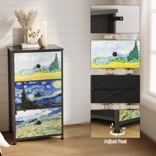 Cassettiera con 3 cassetti in tessuto Van Gogh armadietto comodico da toeletta per camera da letto, armadio industriale corridoio, soggiorno, cameretta dei bambini